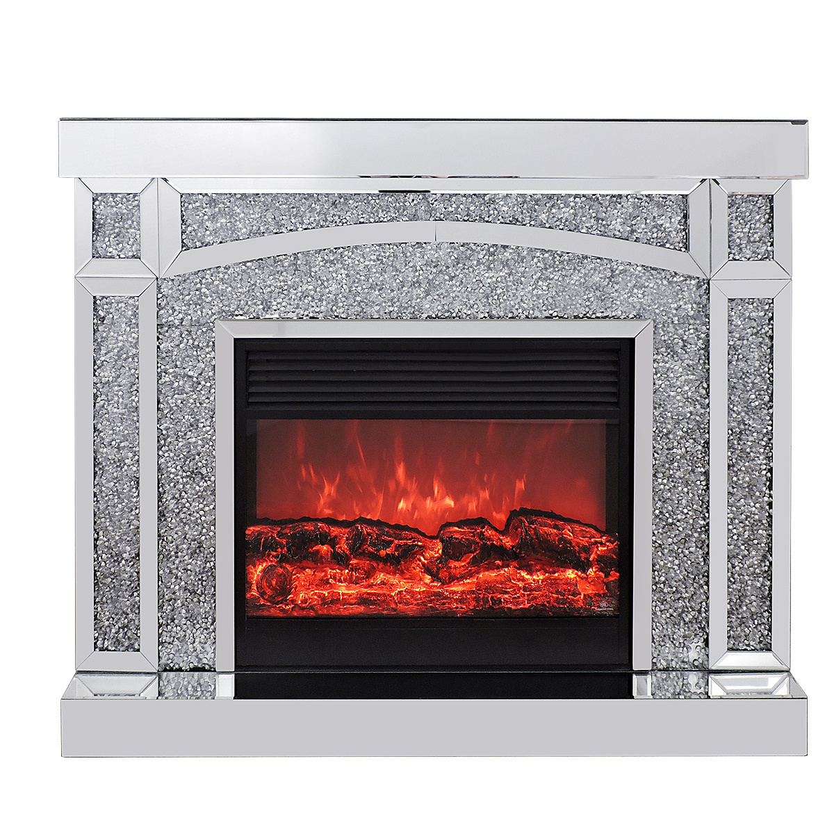 Newest Design  Mirrored Fireplace Floating Sparkle Crystal Mirrored Wine Bar Cabinet LED Fireplaces