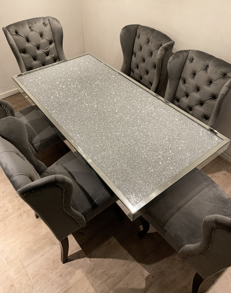 big size  mirrored   dining table with  crush diamond top