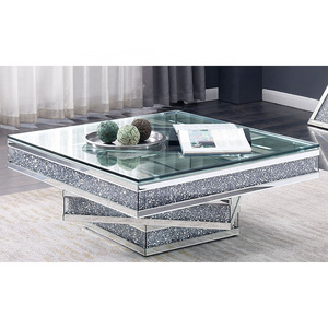 Luxury sparkling crushed diamond  square mirrored coffee table