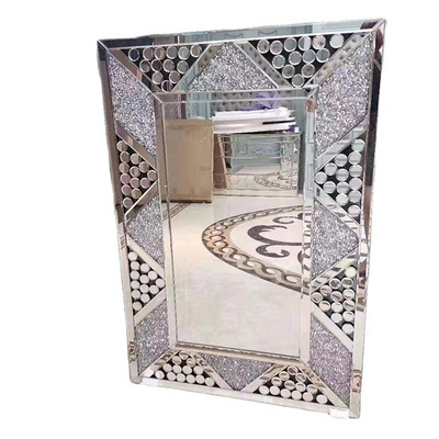 Modern rectangle sparkle diamond crushed wall mounted bathroom mirror silver wall mirror decorative