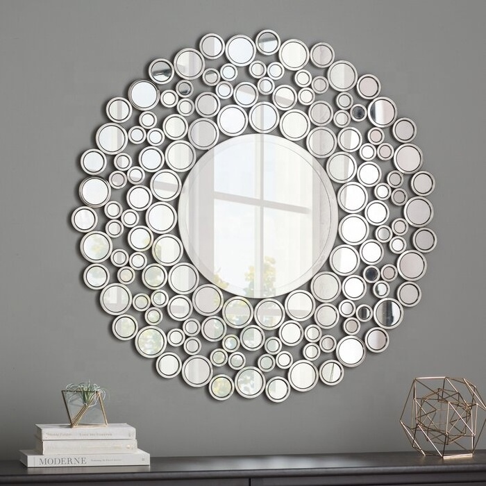 High Quality MDF Round Silver & Gold Decorative Wall Mirror Sunburst Mirror