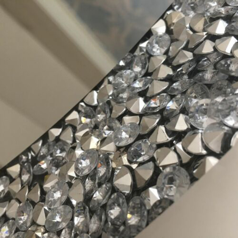 Modern new heart crushed diamond crystal glass silver bevelled wall mirror