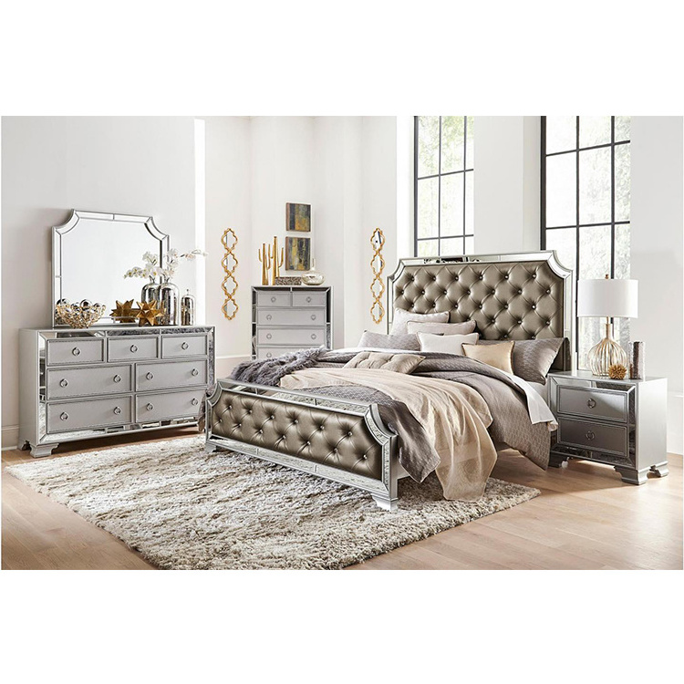 luxury French High Back Bed King Size MDF Double Fabric Headboard for home furniture