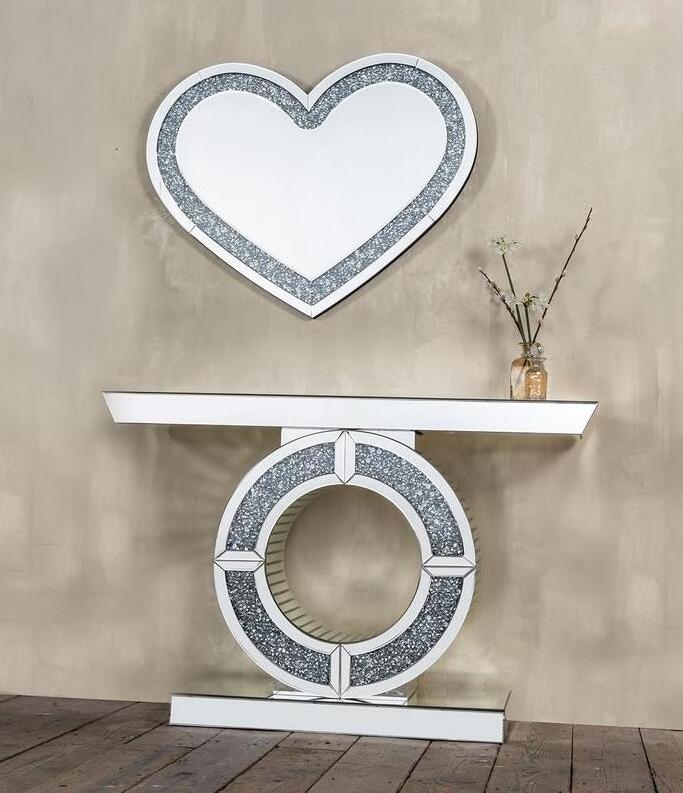 home decor LOVE shaped sparkle floating diamond crush wall mirror