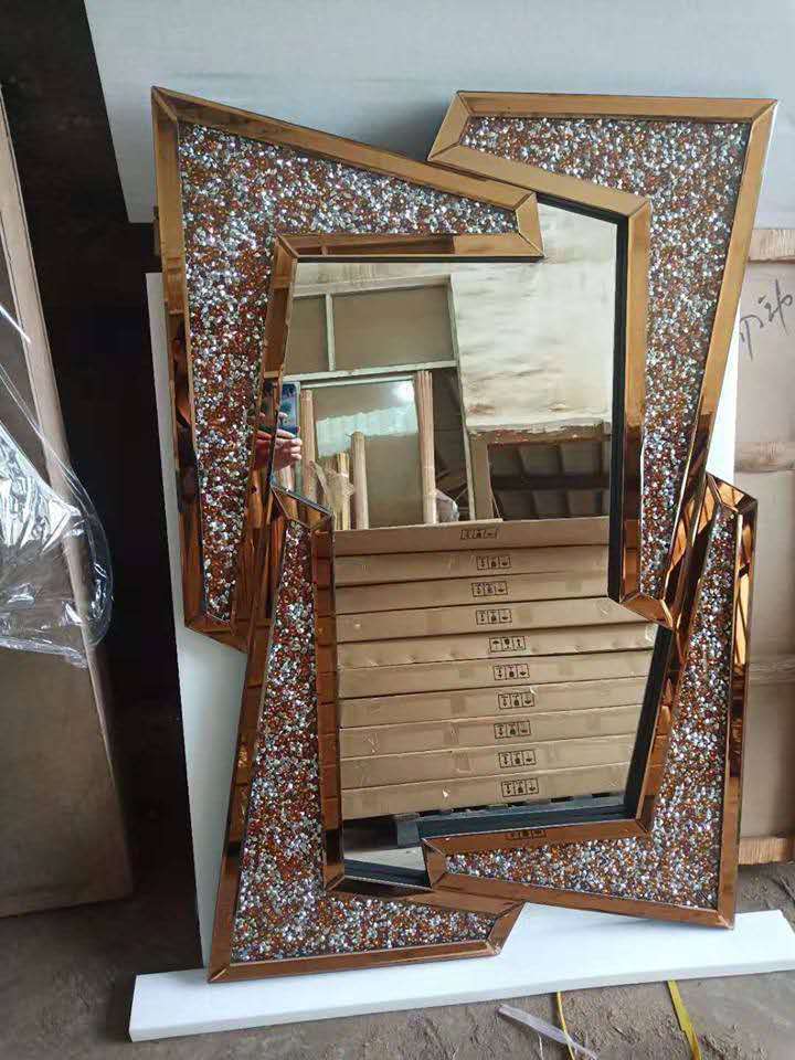 China supplier Silver Mirror Crushed Diamond Rectangle  Espejo Salon Wall Mirror with glass console table set