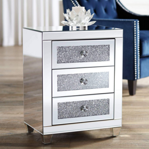 modern mirrored glass nightstand wtih 3 drawers  for bedroom