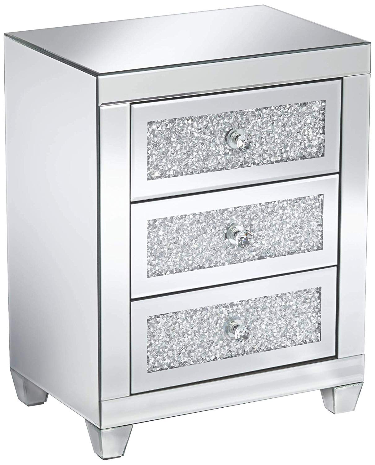 modern mirrored glass nightstand wtih 3 drawers  for bedroom