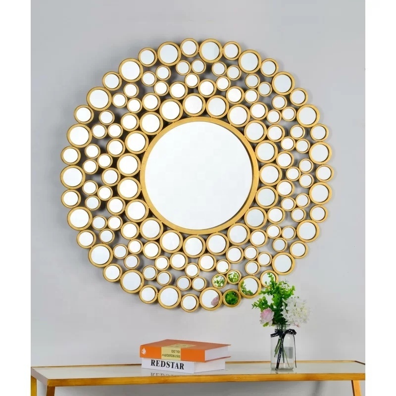 High Quality MDF Round Silver & Gold Decorative Wall Mirror Sunburst Mirror