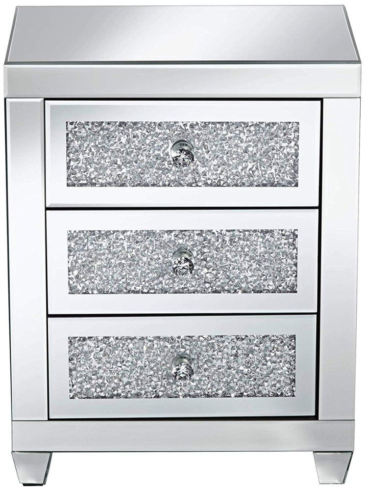 modern mirrored glass nightstand wtih 3 drawers  for bedroom