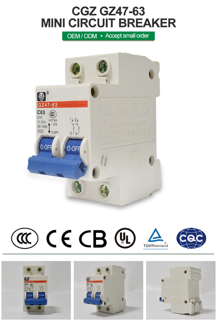 CGZ GZ47-63 series over voltage and under voltage protection main switch 2p automatic switch circuit breaker 16a 32a 63a mcb