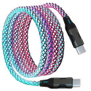 High Quality  New Products Bio 65w Mobile Phone Usb Cable Type-c Rgb Light Fast Charging Transparent Type C To Type C Usb Cable