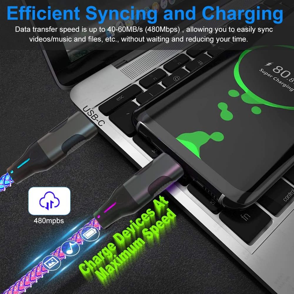 High Quality  New Products Bio 65w Mobile Phone Usb Cable Type-c Rgb Light Fast Charging Transparent Type C To Type C Usb Cable