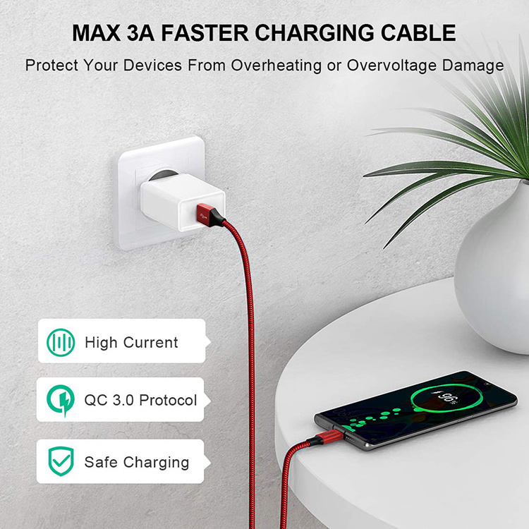 Factory Direct Sales Can Be Customized Nylon Braided USB C Cable 3A Fast Charging USB Type C Charger Cord