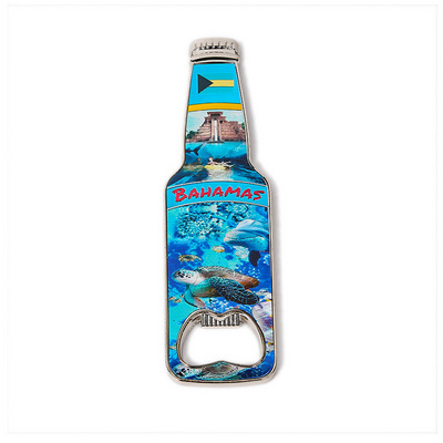 Bahamas metal zinc alloy beer bottle shape opener soft rubber fridge magnet