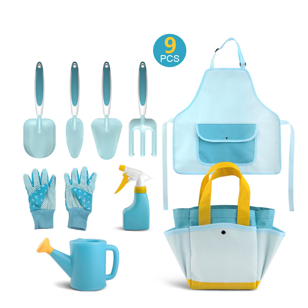 Customized 6pcs Kids Gardening Tools Kit Set With Garden Tote Hand Bag Watering Can Shovel Rake Fork all in one set