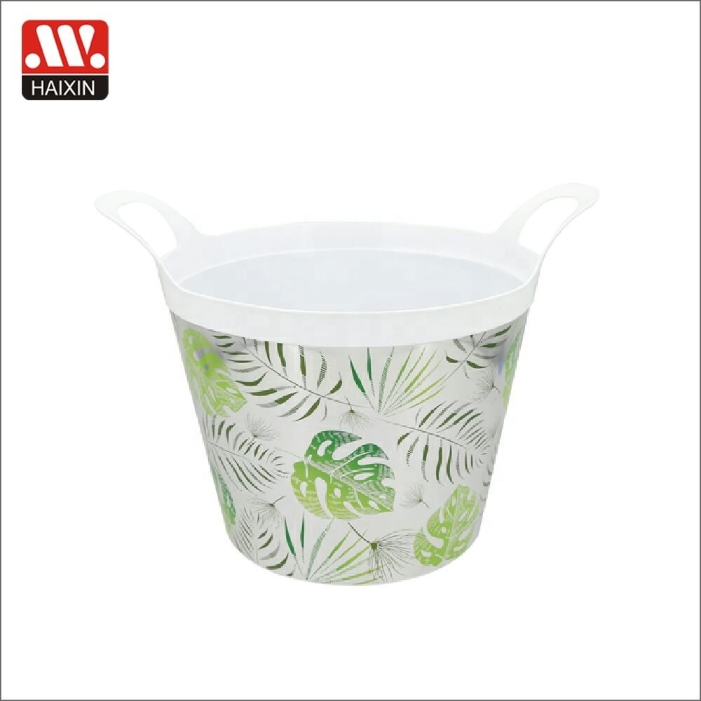 Haixing 16L IML plastic LDPE oval shaped stackable flexible storage bucket with handle 13506