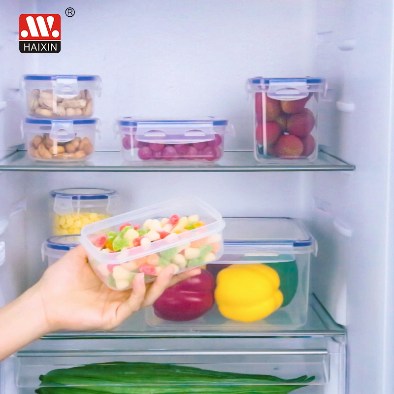 Haixing Plastic clear food containers with four sides locked lid Lunch Box fridge Organizer Box