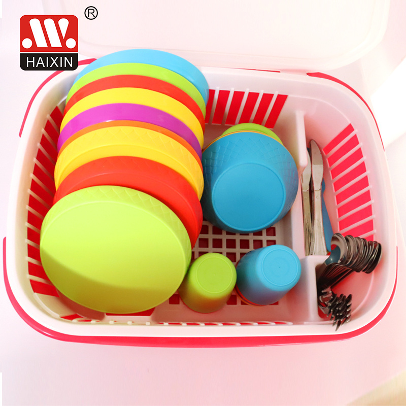 Plate Dish Bowl Cups Spoon Storage Rack Drainer Plastic Dish Drying Rack Kitchen Drying Drainer Dish Rack With Cover