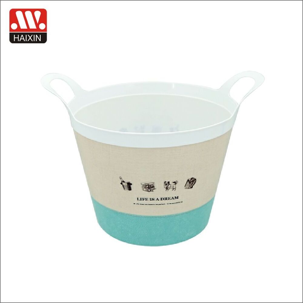 Haixing 16L IML plastic LDPE oval shaped stackable flexible storage bucket with handle 13506