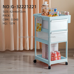 G-3222122 plastic 3-layer storage rack plastic drawer kid's cabinet toy book shelf with wheels