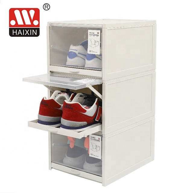 Haixing Latest Design Transparent 3Layers Drawer Shoe Boxes Plastic Stackable Shoes Case OEM/ODM