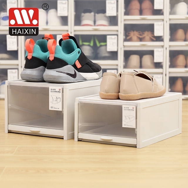 Haixing Latest Design Transparent 3Layers Drawer Shoe Boxes Plastic Stackable Shoes Case OEM/ODM