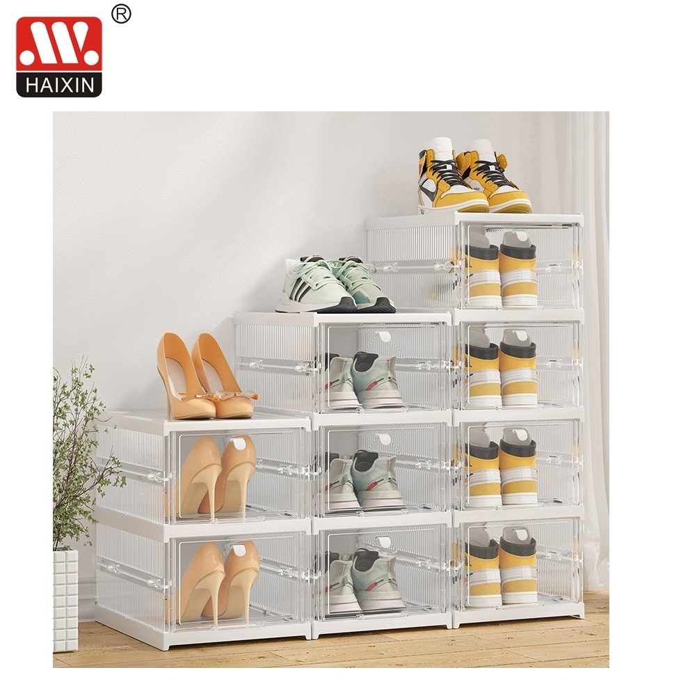 Haixing Plastic Lady High Heel Display Storage Shoe Box 3pcs Set Drawer Large Clear Sneaker Organizer Collapsible 14403