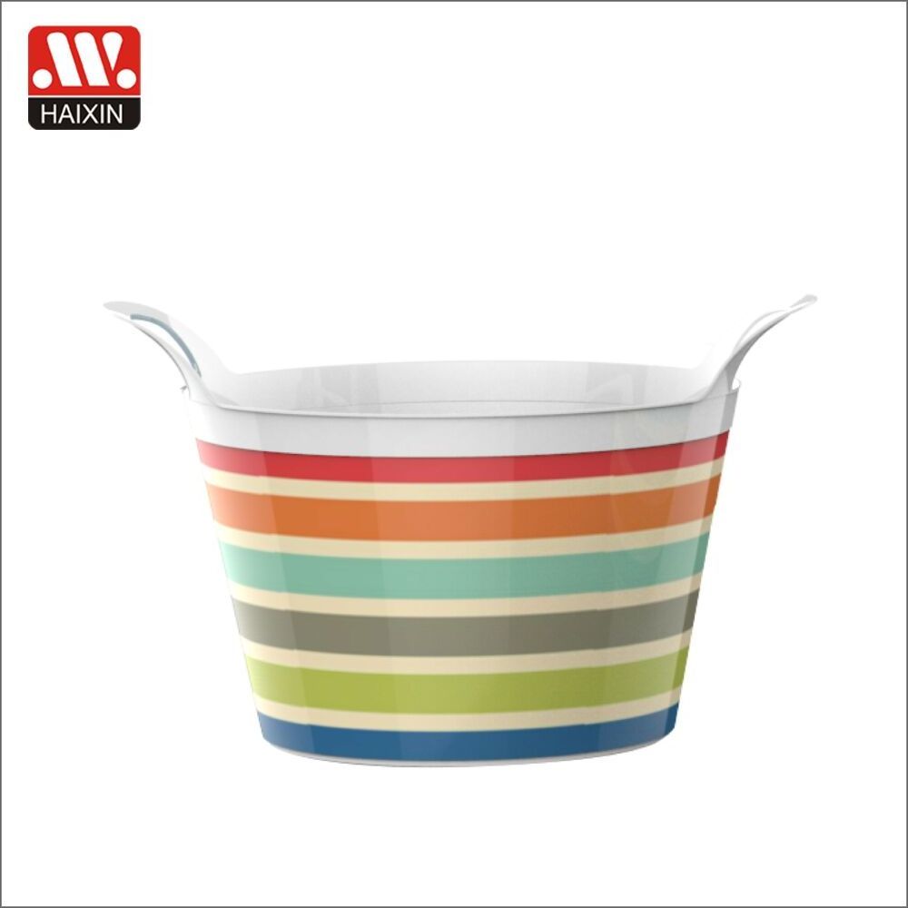 Haixing 16L IML plastic LDPE oval shaped stackable flexible storage bucket with handle 13506