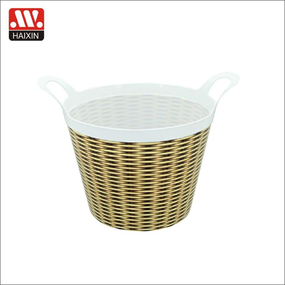 Haixing 16L IML plastic LDPE oval shaped stackable flexible storage bucket with handle 13506