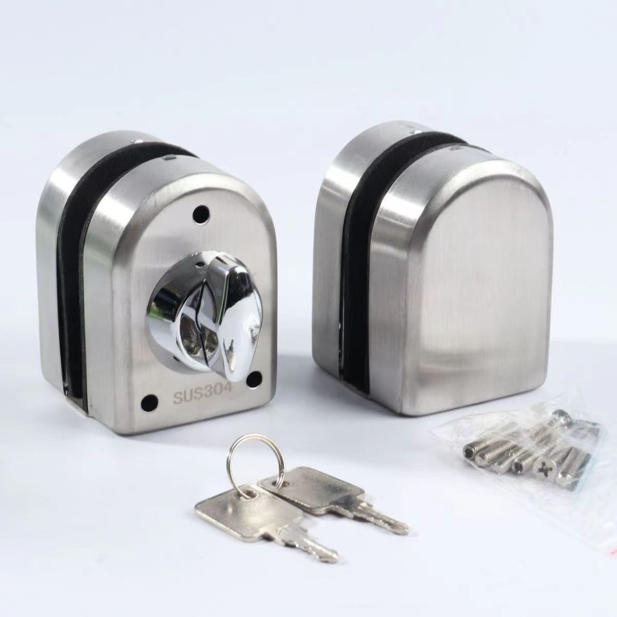 Hotel Bathroom Frameless Glass Door Double Lock Stainless Steel Glass Door Latch 8~12mm Sliding Glass Door Lock