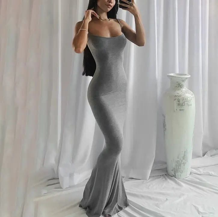 2024 new summer Y2K women's party bandage elegant dress women ribbed bodycon knitted cotton casual long maxi slip skims dress