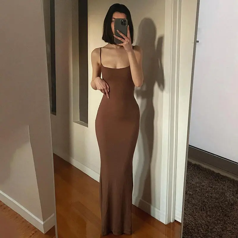 2024 new summer Y2K women's party bandage elegant dress women ribbed bodycon knitted cotton casual long maxi slip skims dress