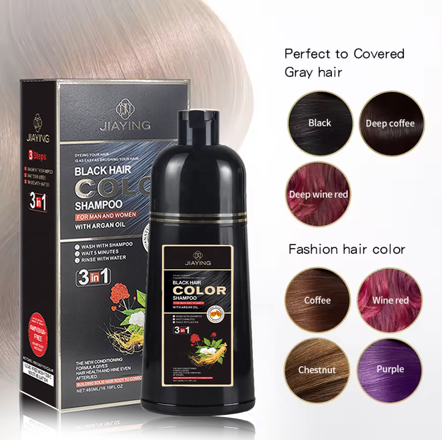 Permanent Organic Natural Herbal Ammonia Free Coloring Black Hair Dye Shampoo 3 In 1 Tinte Cabello Color