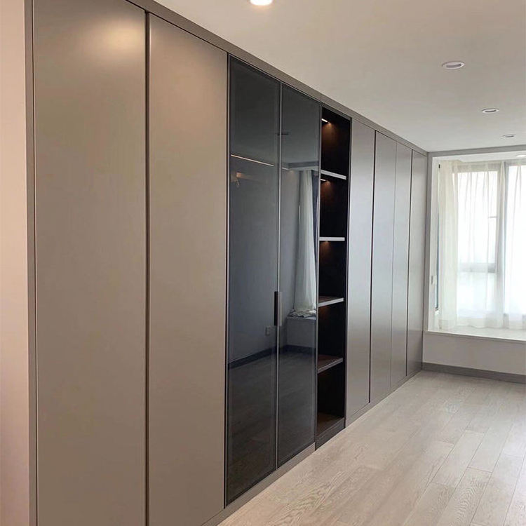 Clothes hotel designer glass sliding door closet solid wood modern black glass dressing 3 door sliding italian wardrobe