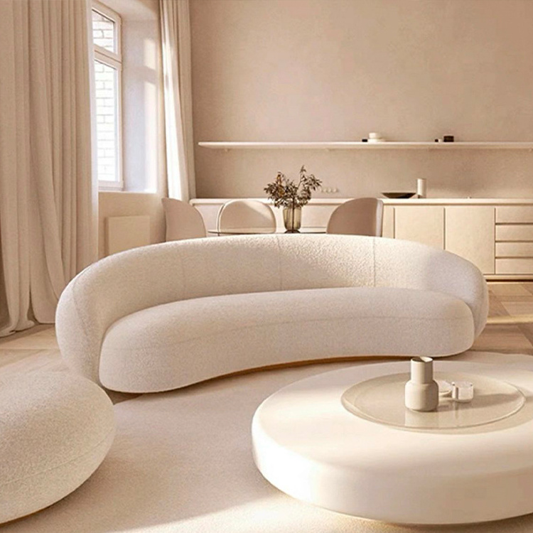 Modern white circle circle round curved sofa minimalist contemporary boucle nordic velvet half moon sofa set