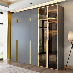 MOONTOP  pvc glass transparent door custom 2022 mdf design gray models cupboards for bedroom closet wood wardrobe cabinets