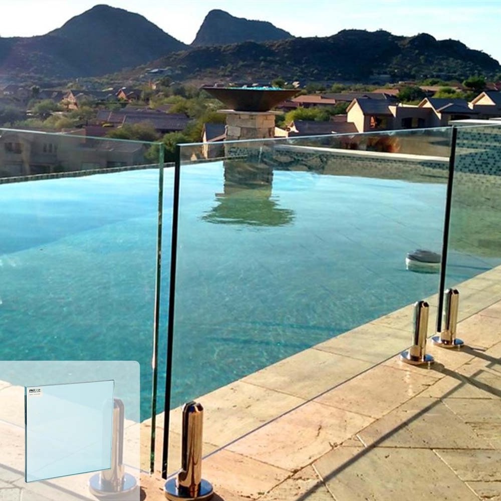 laminated glass panels for balcony railing outdoor pool fence with stainless steel spigots  led light