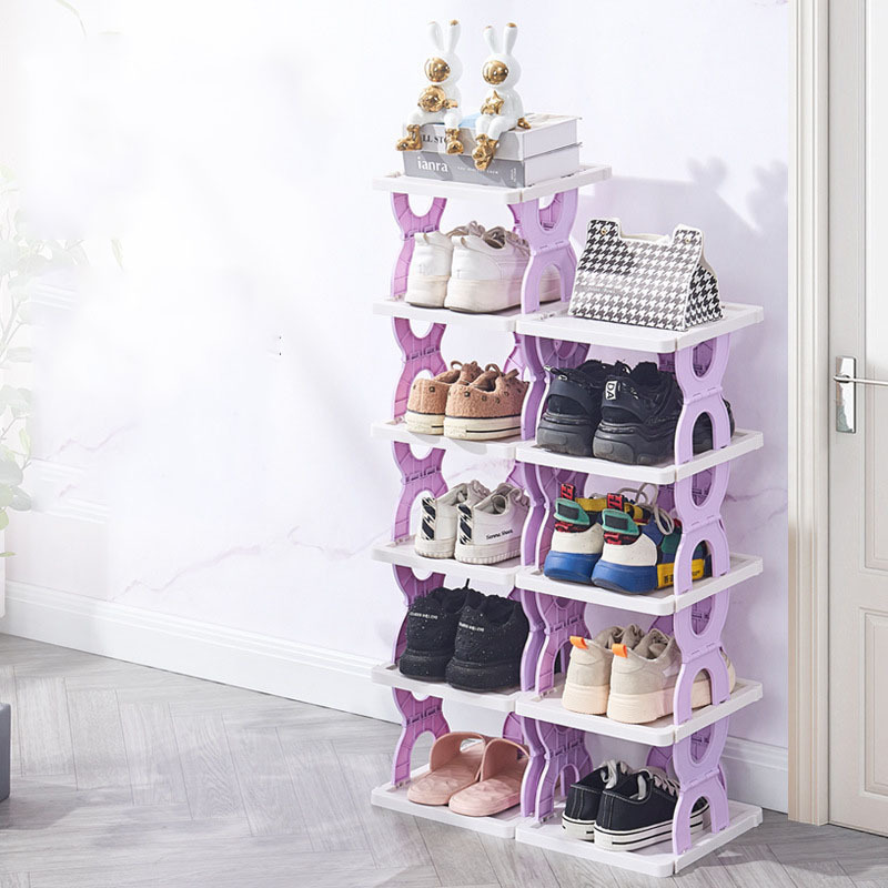 Adjustable household folding shoe rack plastic portable space saving shoe storage shelf multi-layer standing folding shoe rack