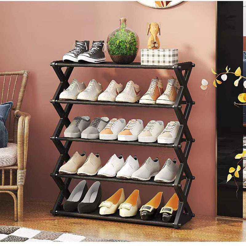 Multi-layer household shoe storage box X-shaped dust fold-able shoe storage organizer rack home plastic simple 4 layer shoe rack