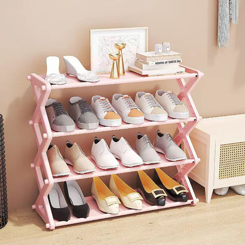 Multi-layer household shoe storage box X-shaped dust fold-able shoe storage organizer rack home plastic simple 4 layer shoe rack