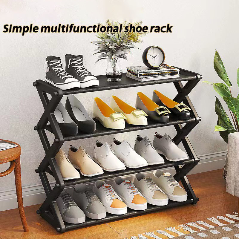 Multi-layer household shoe storage box X-shaped dust fold-able shoe storage organizer rack home plastic simple 4 layer shoe rack