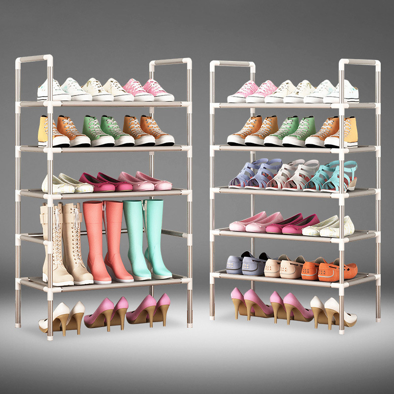 Multi-layer folding living room shoe rack plastic adjustable dormitory shoe shelf household easy to install multilayer shoe rack