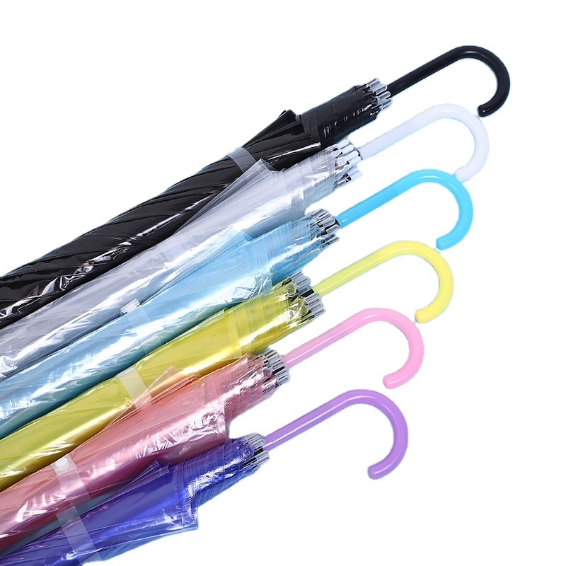 Support custom PVC transparent umbrella outdoor kid rainbow transparent umbrella straight handle wave point color clear umbrella