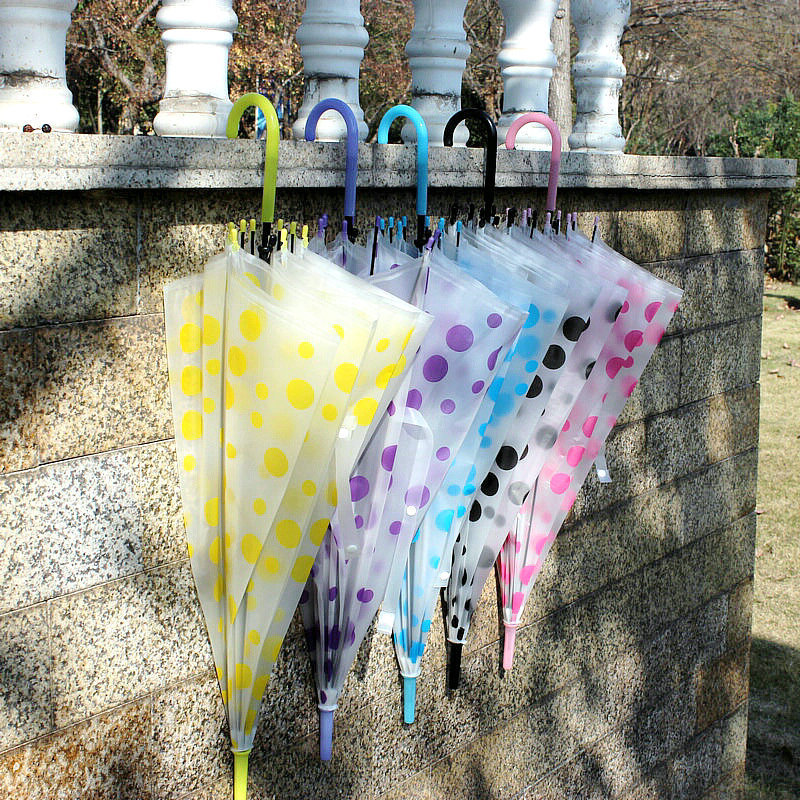 Support custom PVC transparent umbrella outdoor kid rainbow transparent umbrella straight handle wave point color clear umbrella