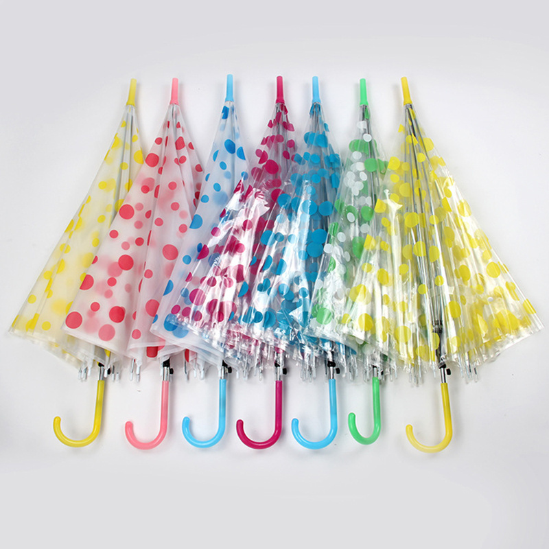 Support custom PVC transparent umbrella outdoor kid rainbow transparent umbrella straight handle wave point color clear umbrella