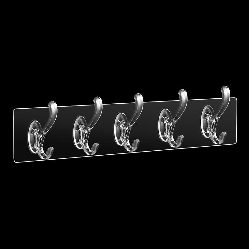 Household transparent six in row wall hook wall mounted no trace plastic sticky hooks kitchen non punching trackless wall hook