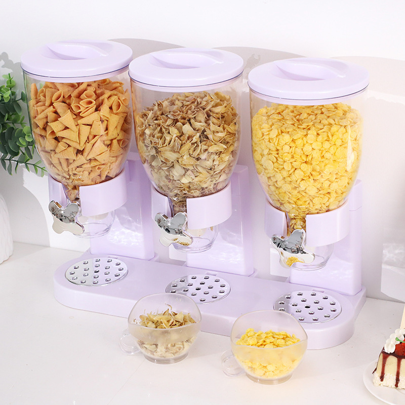 2 L kitchen damp-proof cereal dry food dispenser 3 heads dry food cereal storage barrel standing cereal storage box