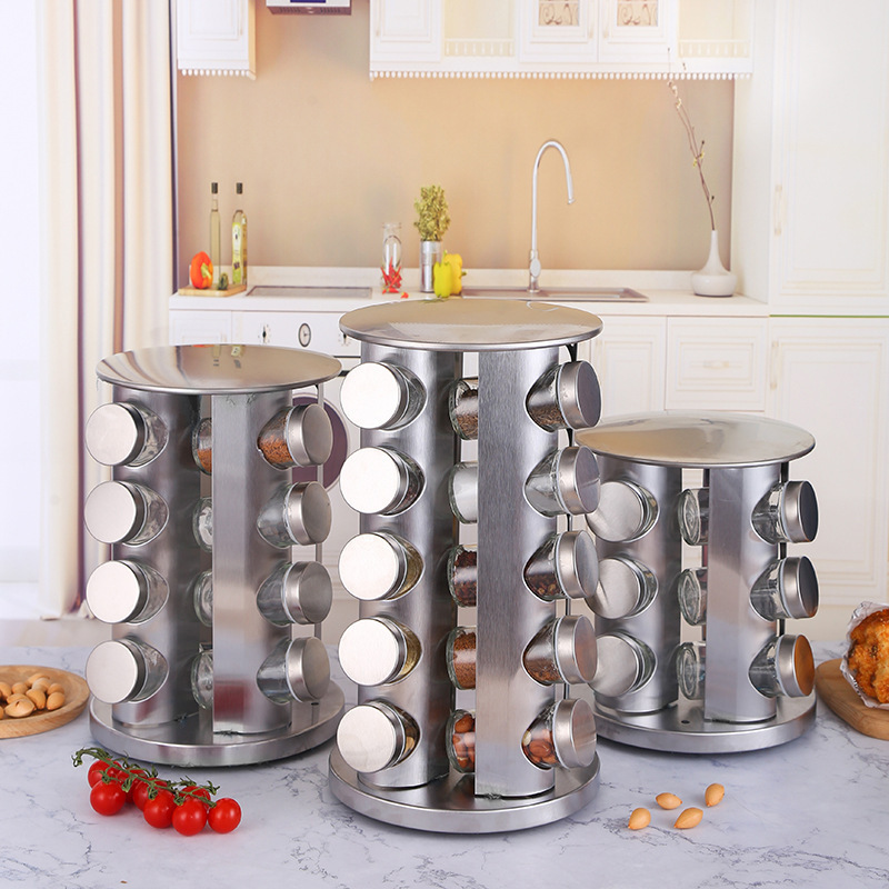360 rotating vertical kitchen spice bottle rack stainless steel rolling ...