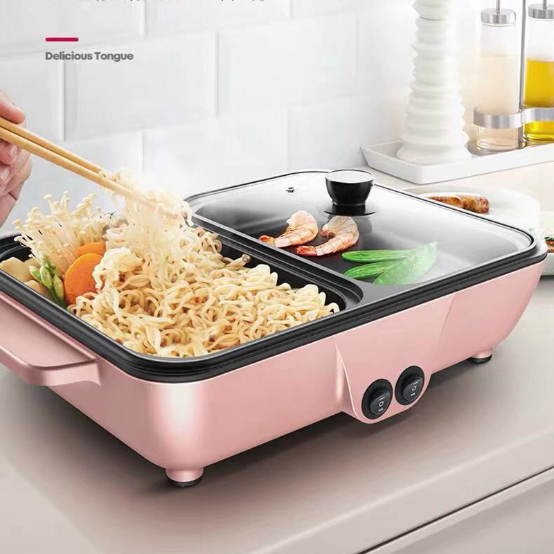 household & travel 2 in 1 non-stick cooking frying pan dual use electric bbq grill with hot pot