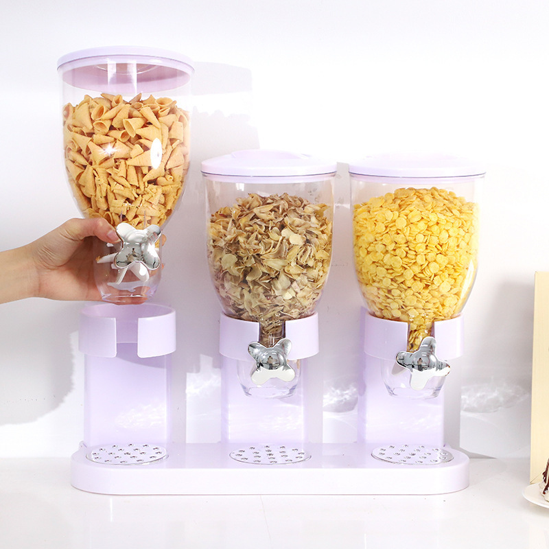 2 L kitchen damp-proof cereal dry food dispenser 3 heads dry food cereal storage barrel standing cereal storage box